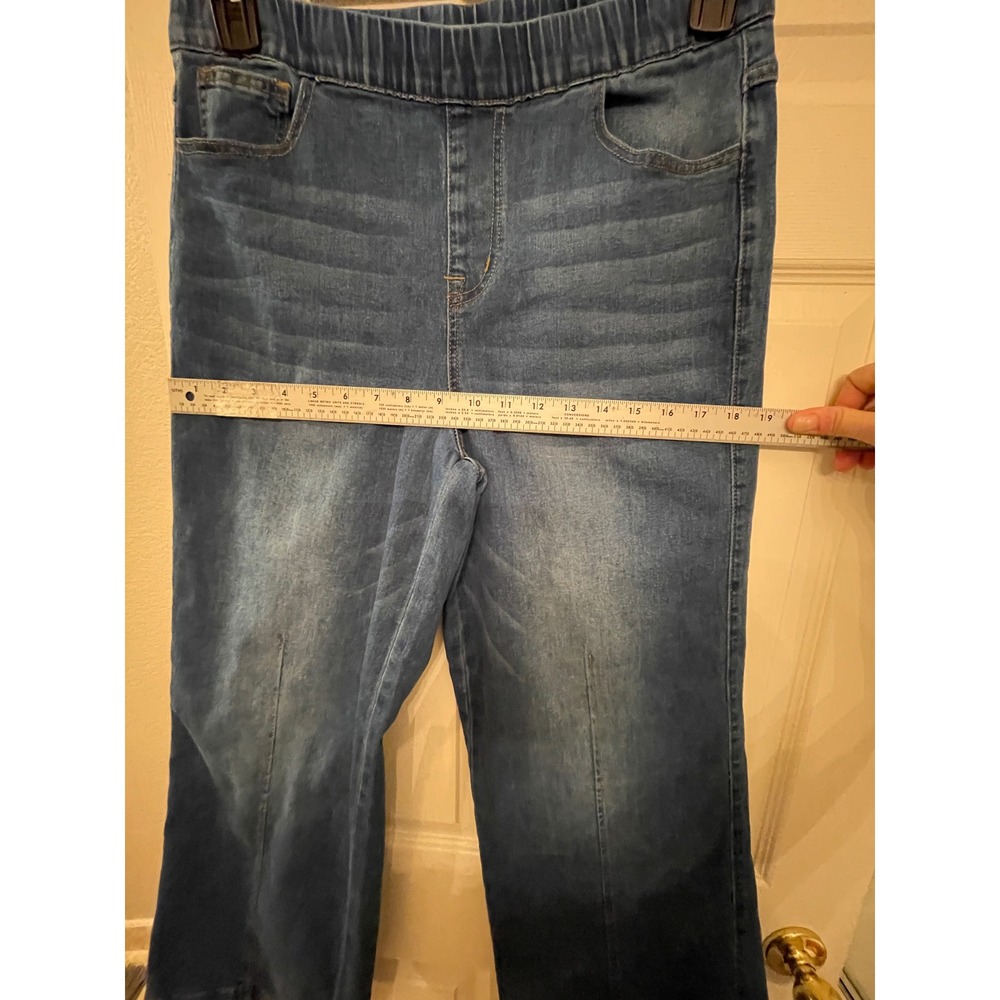 Women Blue‎ Wide Leg Pull On Denim Jeans Elastic Waist Front Seam Detail Medium - Picture 8 of 16